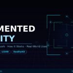 ARK augmented reality framework showing AR brackets, data nodes, and grid overlay on a dark blue background