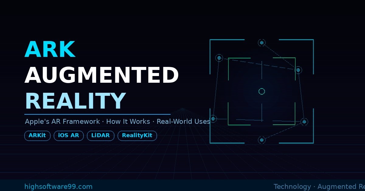 ARK augmented reality framework showing AR brackets, data nodes, and grid overlay on a dark blue background