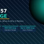 **BPC 157 dosage guide infographic showing recommended peptide amounts from 200 to 1000 mcg per day**