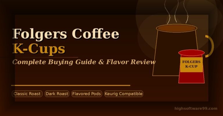 **Folgers Coffee K-Cups in various roasts displayed next to a Keurig brewer on a warm kitchen counter**