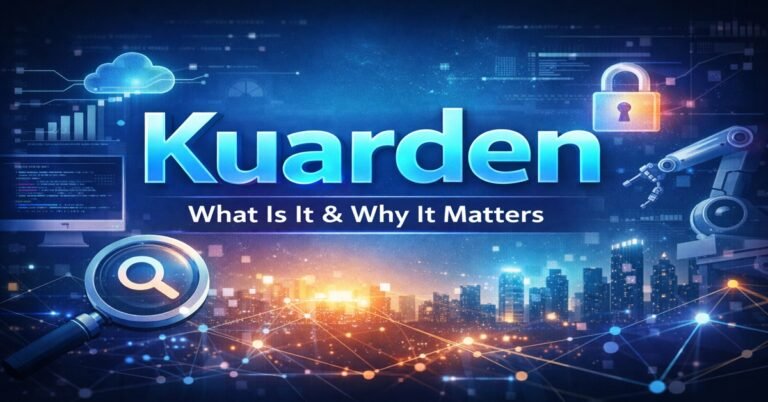 Kuarden technology concept illustration with AI, cloud computing, and digital network elements