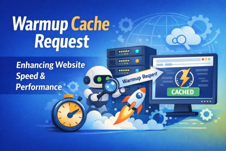 Warmup cache request process illustration showing a server generating cached webpages to improve website speed and performance