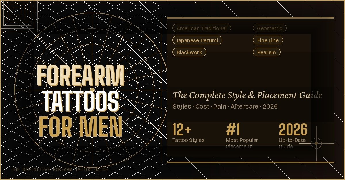 `Forearm tattoos for men complete style guide 2026 featuring American Traditional, Japanese, Blackwork, Geometric and Fine Line designs`