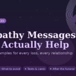 Sympathy messages featured image with text reading "Sympathy Messages That Actually Help" on a dark purple gradient background with decorative quote mark